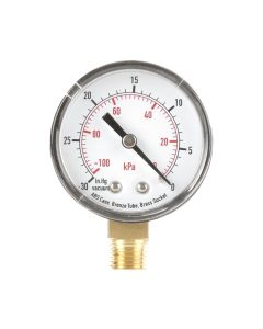 Gauge Vacuum Plastic 2" 0.25"L 0-30 HG NPT Btm Mount