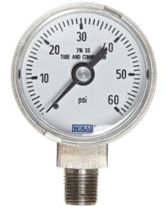Gauge Pressure 2" 0-60 psi 0.25" Brass LW/Mount Dry
